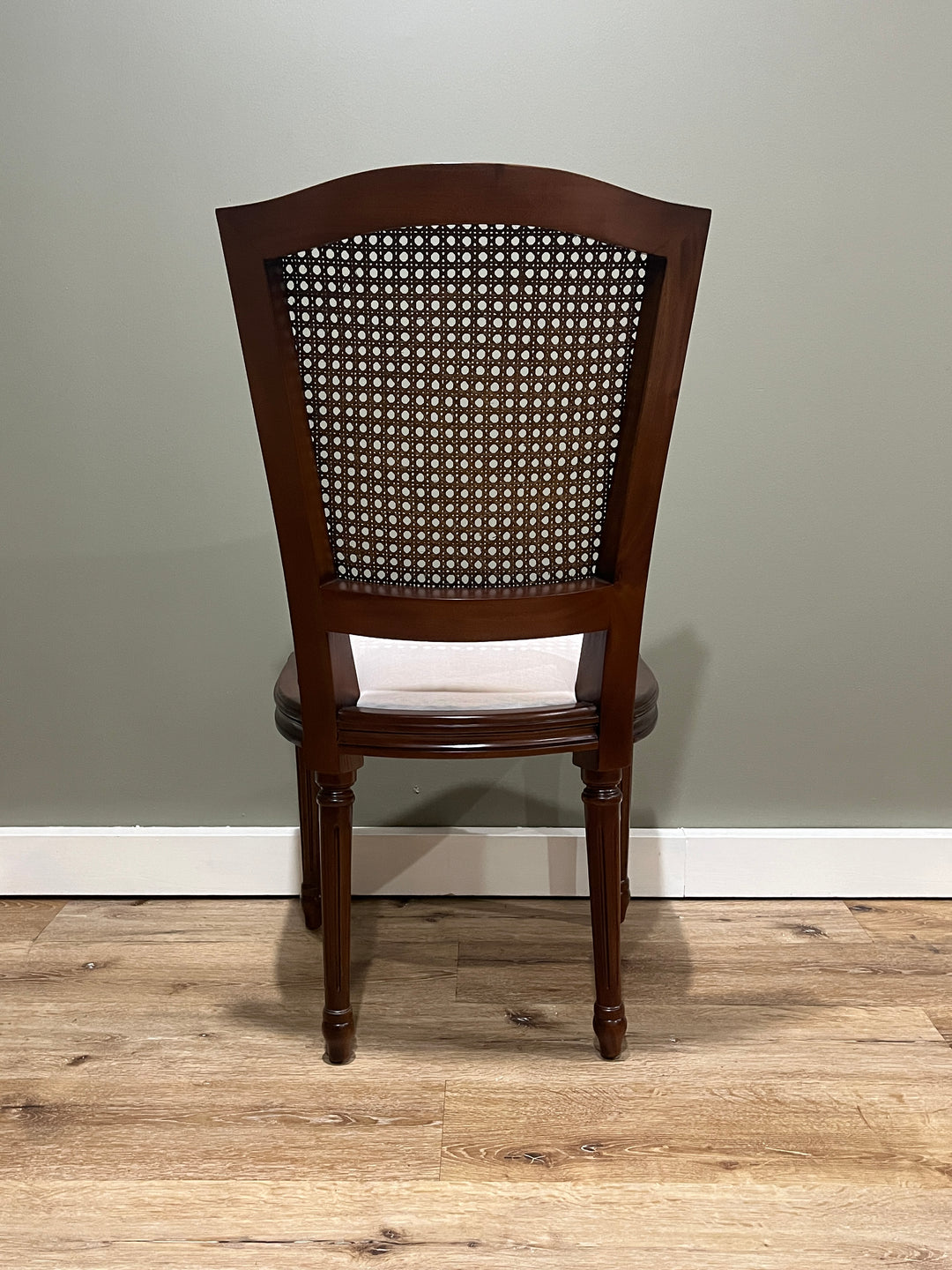 Marseille Mahogany and Rattan Dining Chairs. Set of 8